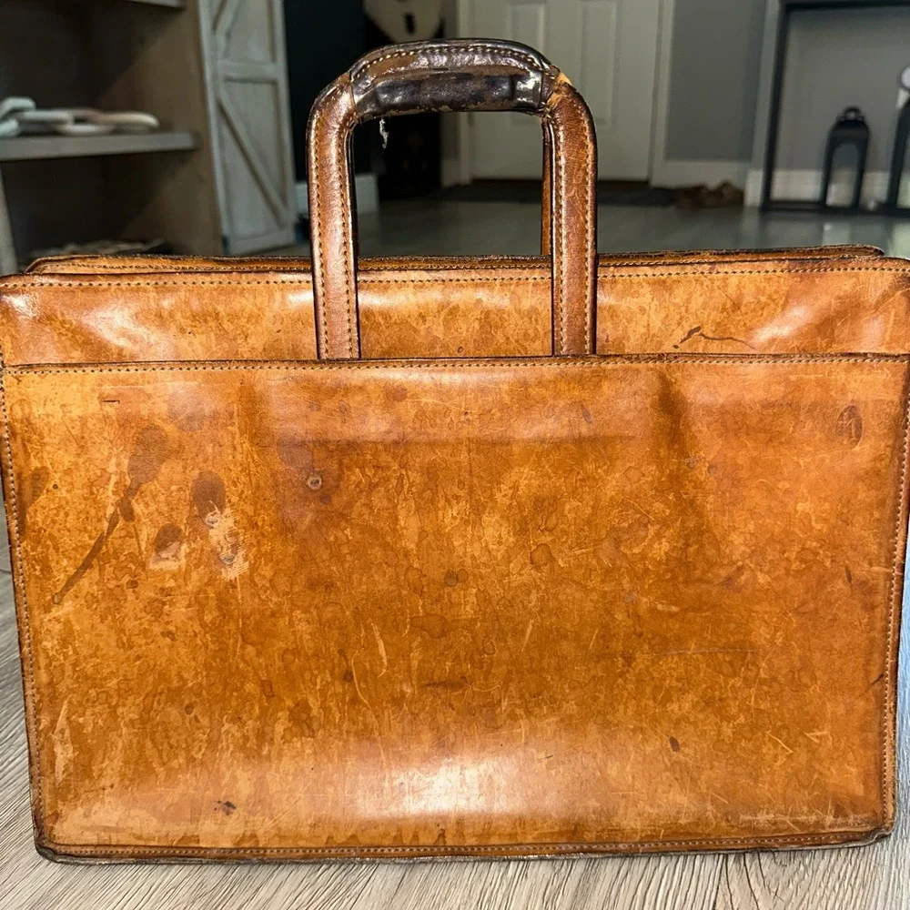 Vtg Hartmann Distressed Brown Leather Laptop Briefcase Messenger Bag